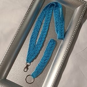 Hand Crafted Crochet Lanyard Card Holder & Keychain Set, Blue